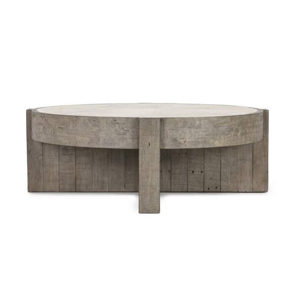 Benjara Vivel 52 in. Gray and White Round Wood Coffee Table with Round Top