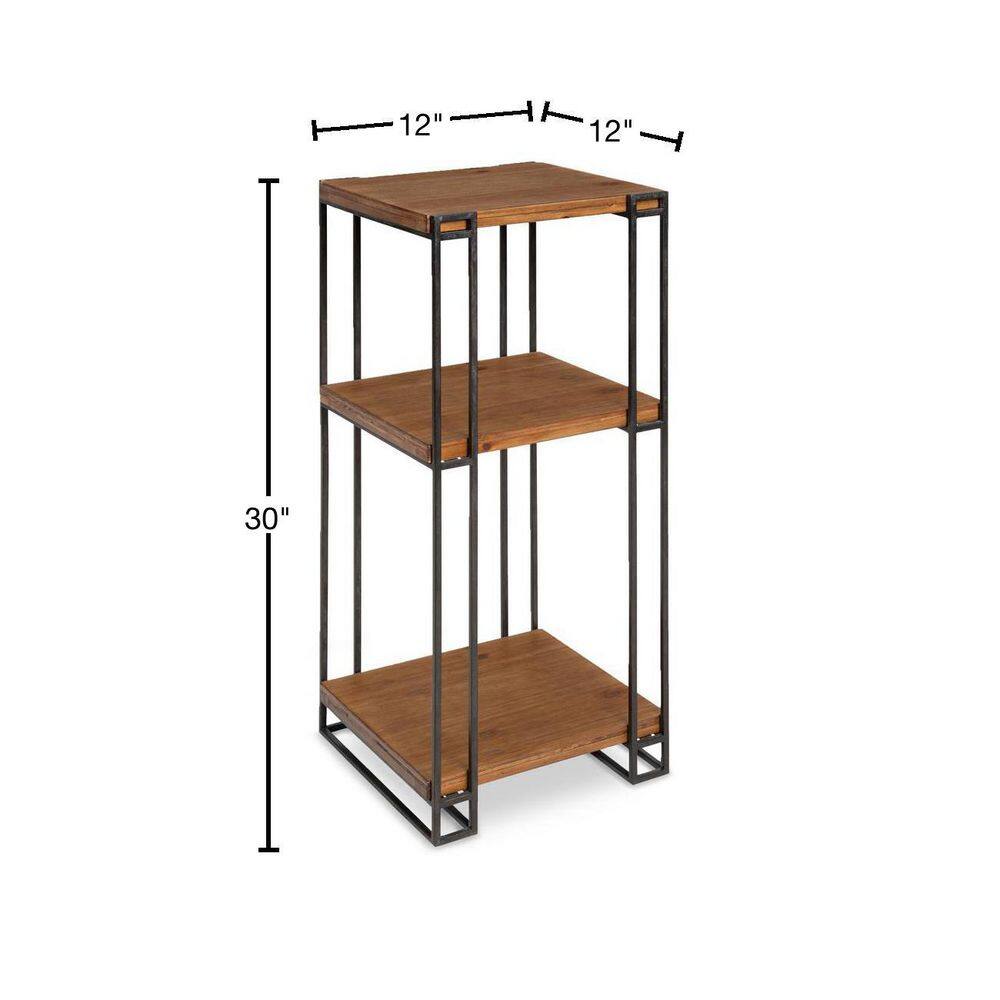 Lintz Rustic Caramel Wood and Black Metal Three-Tier Tea Table