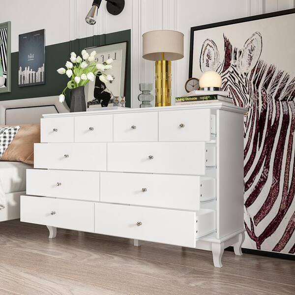 FUFU&GAGA 10-Drawers White Wood Chest of Drawer Accent Storage Cabinet  Organizer 55.1 in. W x 15.7 in. D x 35.4 in. H KF330034-01 - The Home Depot