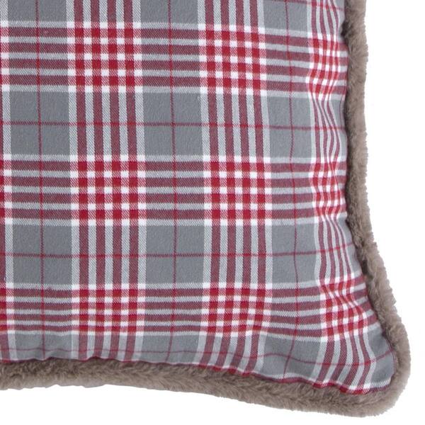 Plaid pillow shop with fur trim