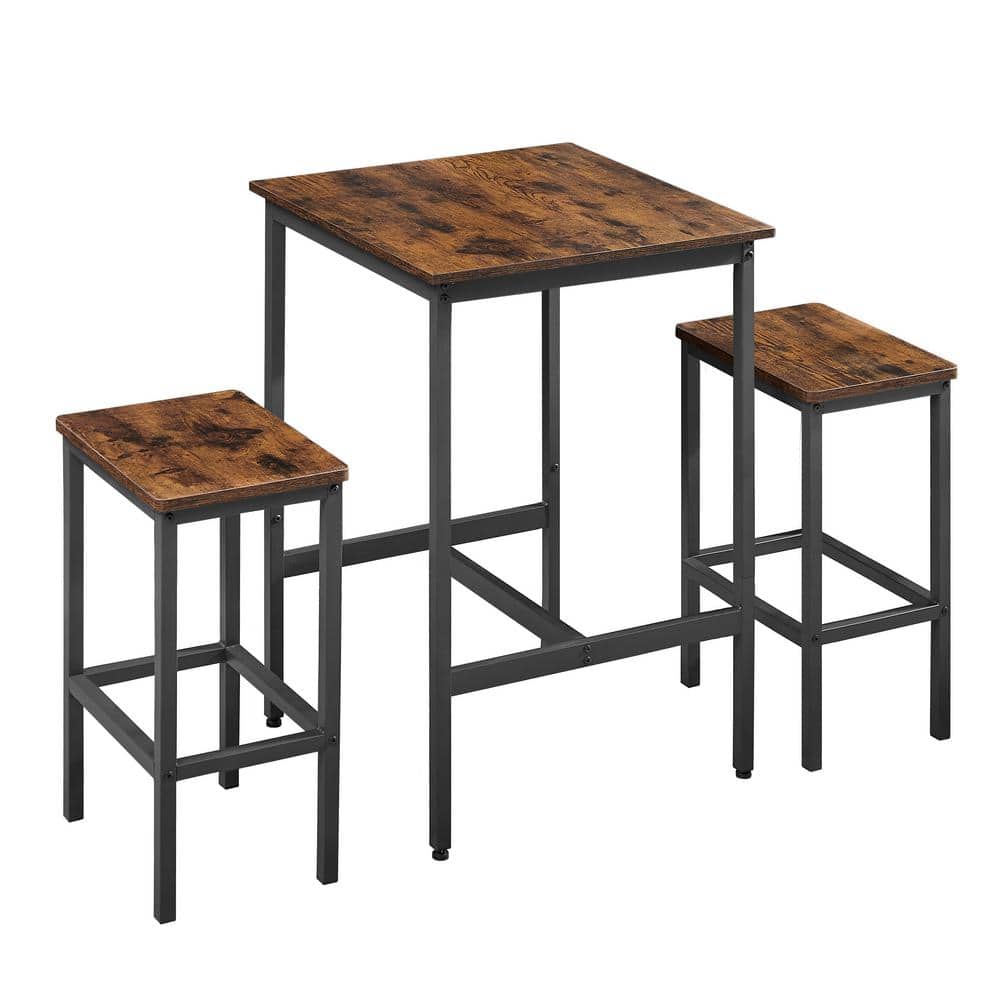 5-Piece Wood Outdoor Dinging Set with High Stools, Structural Strengthening