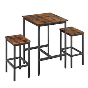 5-Piece Wood Outdoor Dinging Set with High Stools, Structural Strengthening, Industrial style, Rustic Brown