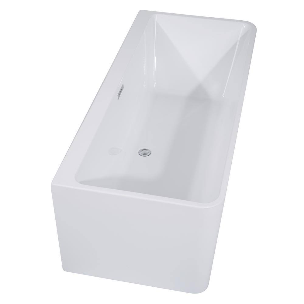 59'' White Freestanding Rectangular Acrylic Soaking Bathtub