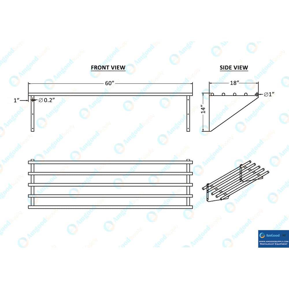 18in x 60in Stainless Steel Floating Wall Shelf with Brackets