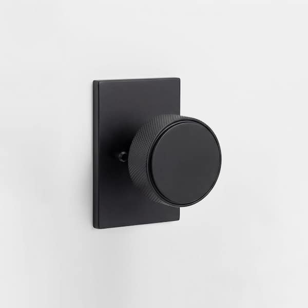 Taylor Matte Black Knurled Privacy Bed/Bath Door Knob with Rectangle Rosette