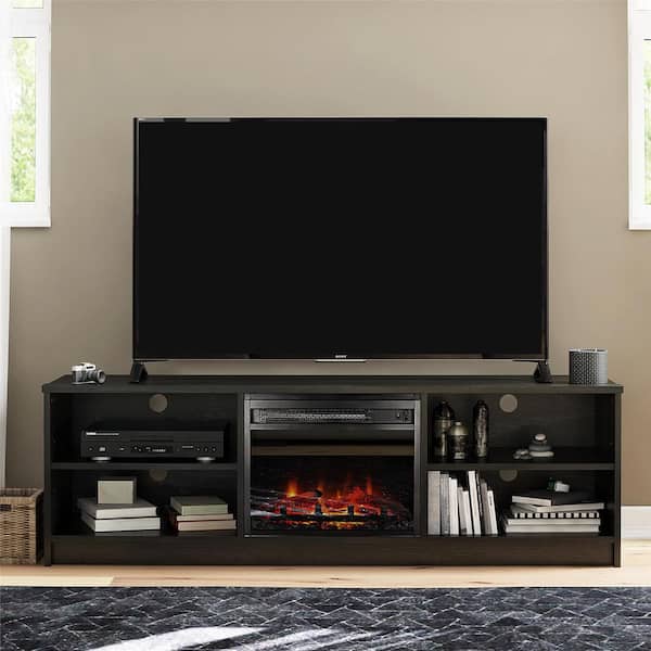 Ameriwood Home Noble Black Oak TV Stand Fits TV's up to 65 in. With Electric Fireplace Insert and 4-Shelves