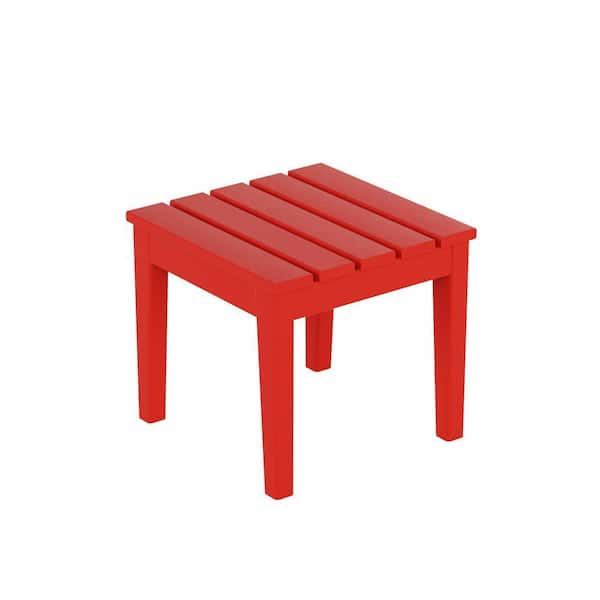 Shoreside Red Square HDPE Plastic 18 in. Modern Outdoor Side Table