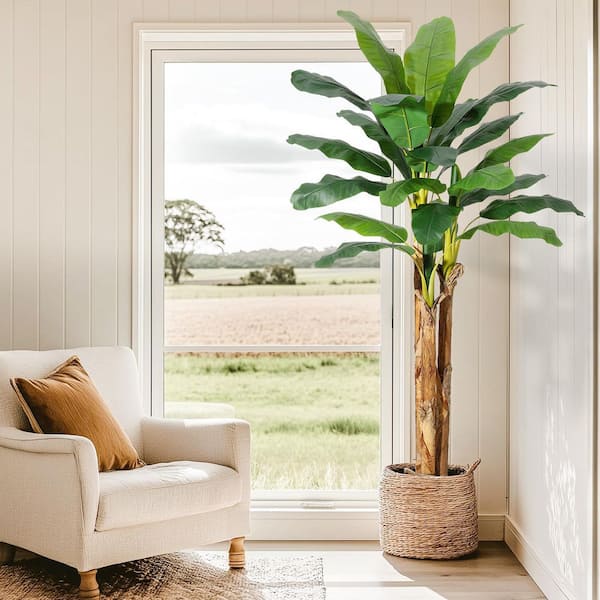 Garvee 7 ft. Artificial Banana Tree, Faux Banana Tree with Grey Planter,  with 24 Faux Banana Leaves Plant for Home Office Decor XD-ZSN-PHK_33EVTL5A