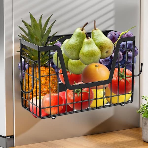 Magnetic Mount Black Metal Shelf Kitchen Organizer Space-Saving Fridge Storage Rack for Pantry and Office