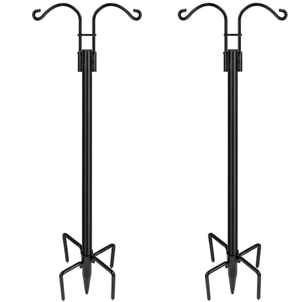 92 in black Metal Double Shepherds Hooks 2-Pack Heavy Duty Garden Pole with 5 Base Prongs Style A