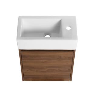 18.11 in. W x 10.00 in. D x 23.60 in . H Plywood Freestanding Bathroom Vanity in Brown Ebony with White Ceramic Top