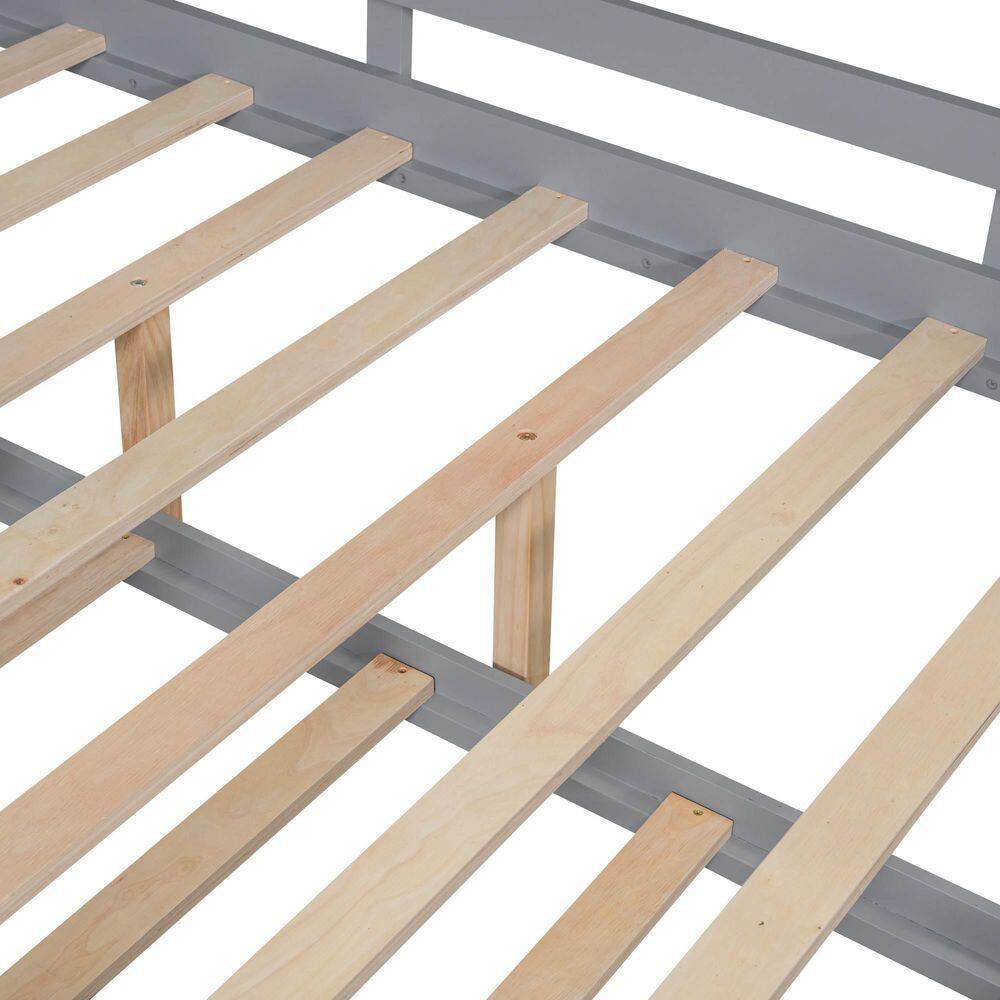 Gray Wood Frame Full Size Platform Bed with Trundle, Storage Shlef - thumbnail 10