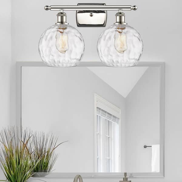 Athens Water Glass 18 in. 2-Light Polished Nickel Vanity Light with Glass Shade
