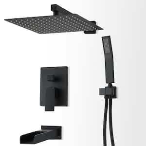 1-Spray Square Hand Shower with Tub and Shower Faucet Spout Combo Set in Matte Black (Valve Included)