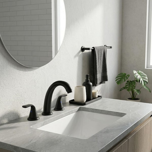 3-Holes 8 in. Widespread Double Handle Bathroom Faucet with Pop-Up Drain Assembly in Matte Black