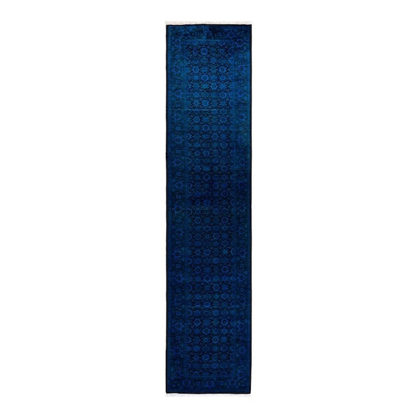 Overdyed Blue 2 ft. 7 in. x 11 ft. 1 Wool Indoor Area Rug