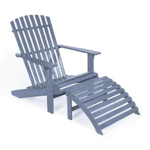 Saranac Cashmere Blue Traditional Rustic Acacia Wood Adirondack Chair with Detachable Ottoman (2-Piece)