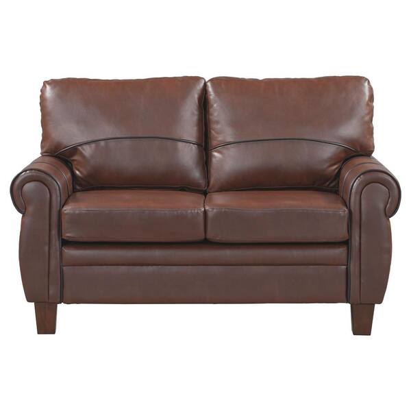 Donason 57.80 in. Dark Brown Faux Leather 2-Seater Loveseat