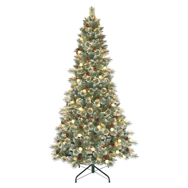 Puleo International 7.5 ft. Pre-Lit Carolina Pine Blue/Green Artificial Christmas Tree