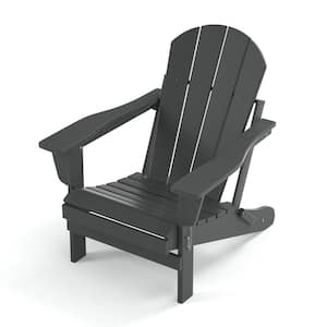 Gray Folding All-Weather Proof HDPE Resin Plastic Adirondack Chair for BBQ Beach Deck Garden Lawn Backyard