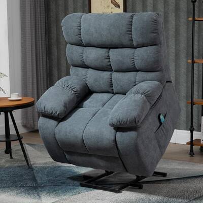 40 in. W Big Light Gray Power Lift Massage Recliner Chair Heavy Duty for Living Room with 3-Position Soft Fabric