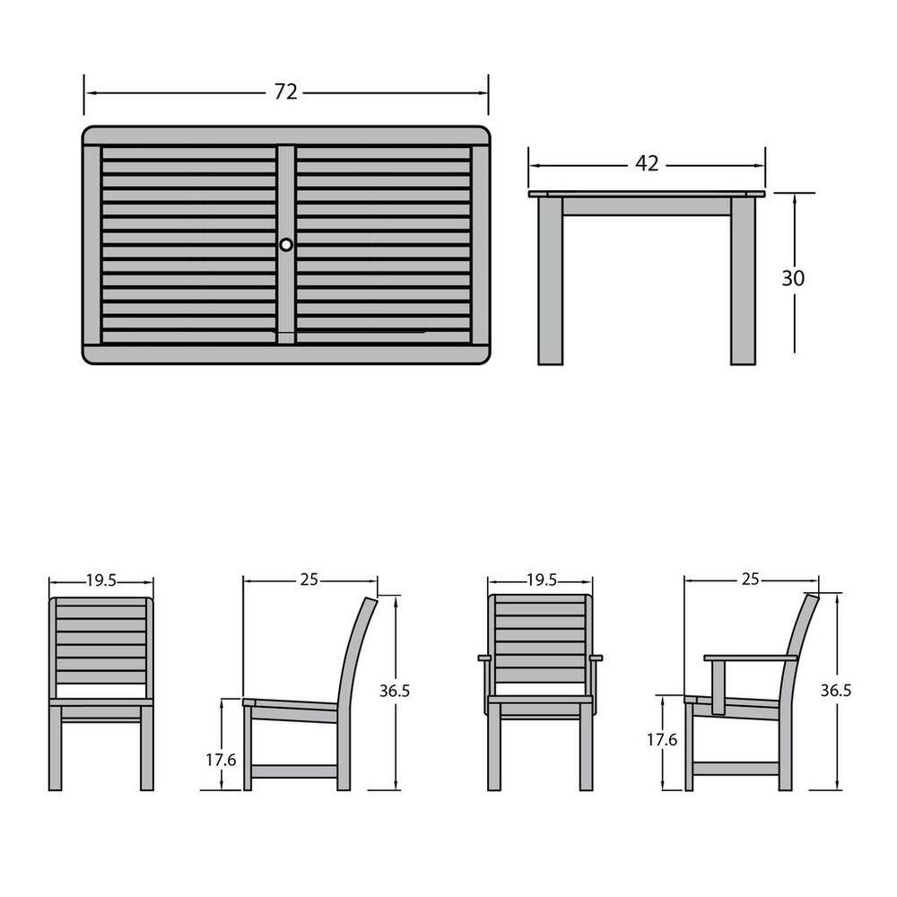 Weatherly Coastal Teak 7-Piece Rectangular Dining Set for 6