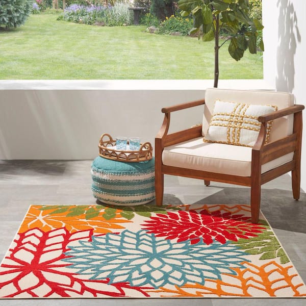 Aloha Green 5 ft. x 5 ft. Square Floral Contemporary Area Rug