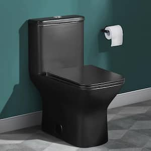 Carre 10 in. Rough-In 1-piece 1.1/1.6 GPF Dual Flush Square Toilet in Matte Black Seat Included