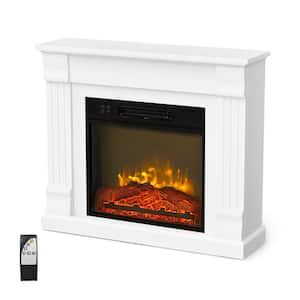 32 in. Freestanding Electric Fireplace in White with Wooden Cabinet