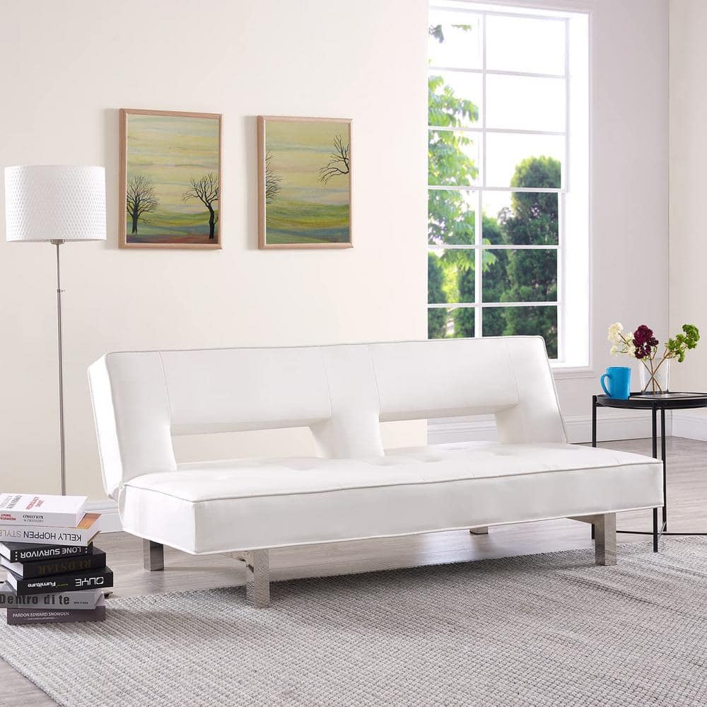 HOMESTOCK White Futon Sofa Bed Faux Leather Futon Couch Modern Convertible  Folding Sofa Bed Couch with Chrome Legs Reclining Couch 98844 - The Home 