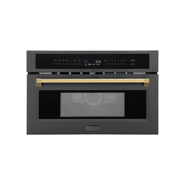 ZLINE Kitchen and Bath Autograph Edition 30 in. 1000-Watt Built-In Microwave Oven in Black Stainless Steel & Polished Gold Handle