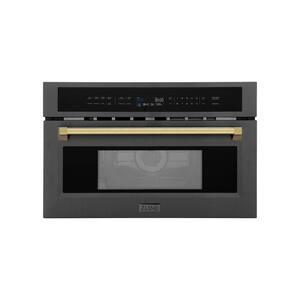 Autograph Edition 30 in. 1.6 cu. ft. Built-In Microwave Oven in Black Stainless Steel and Gold Accents with Convection