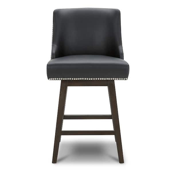Spruce & Spring Martin 26 in. Black High Back Solid Wood Frame Swivel Counter Height Bar Stool with Faux Leather Seat