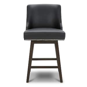 Martin 26 in. Black High Back Solid Wood Frame Swivel Counter Height Bar Stool with Faux Leather Seat