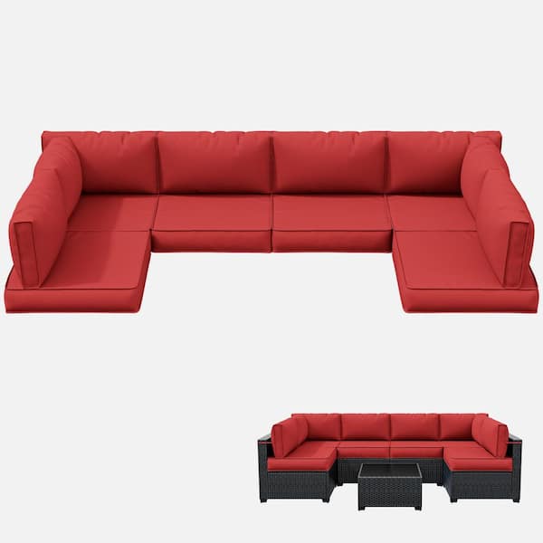 WNP 26 in. x 26 in. x 4 in. (14-Piece) Deep Seating Outdoor Lounge Chair Sectional Cushion Red