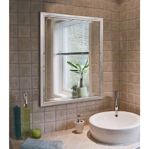 30 in. W x 40 in. H Framed Rectangular Beveled Edge Bathroom Vanity Mirror in Brush nickel with chrome inner lip