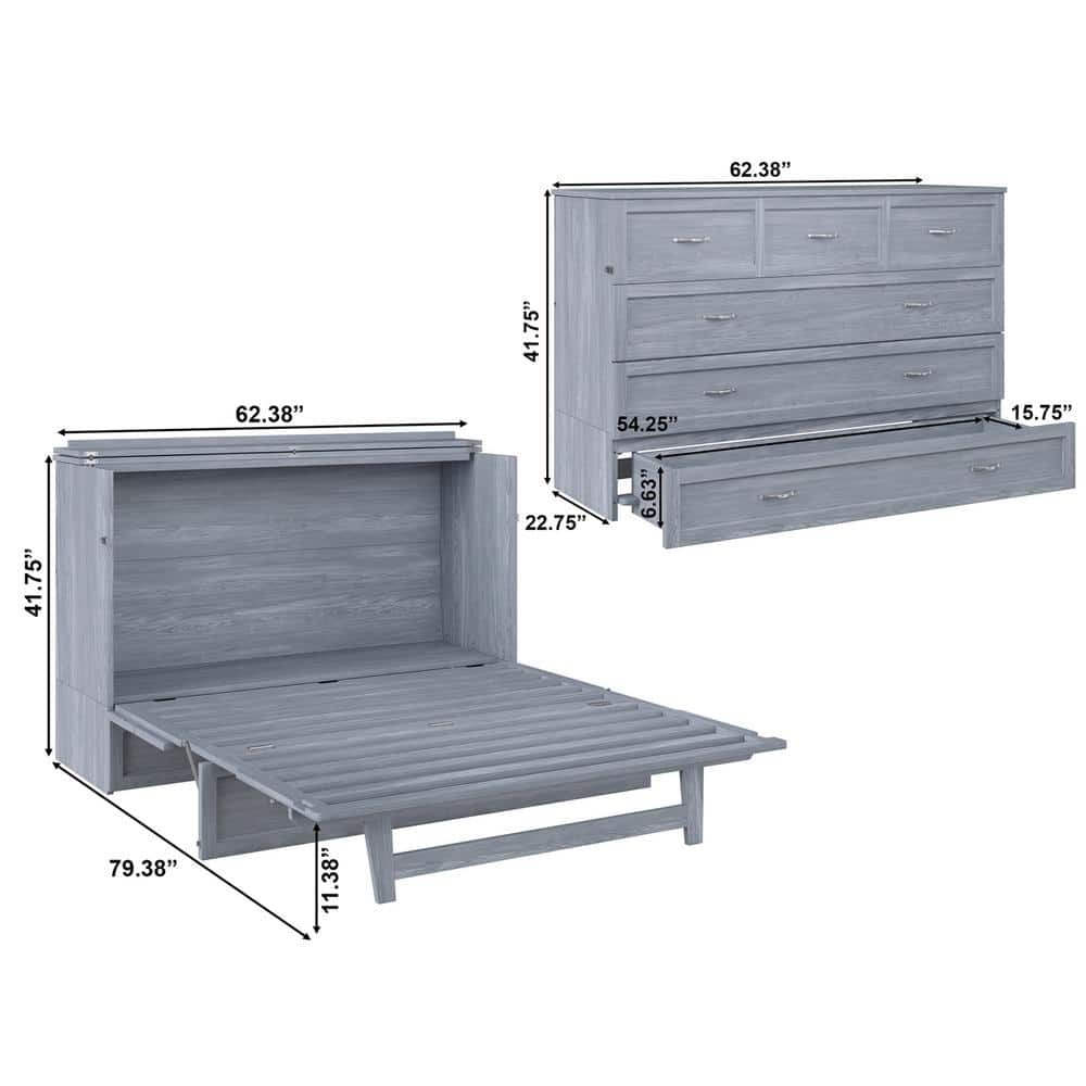 Driftwood Queen Murphy Bed Chest with Storage Drawer