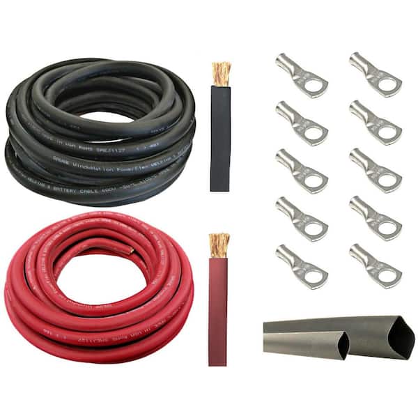 WindyNation 8-Gauge 10 ft. Black/10 ft. Red Welding Cable Kit Includes 10-Pieces of Cable Lugs and 3 ft. Heat Shrink Tubing