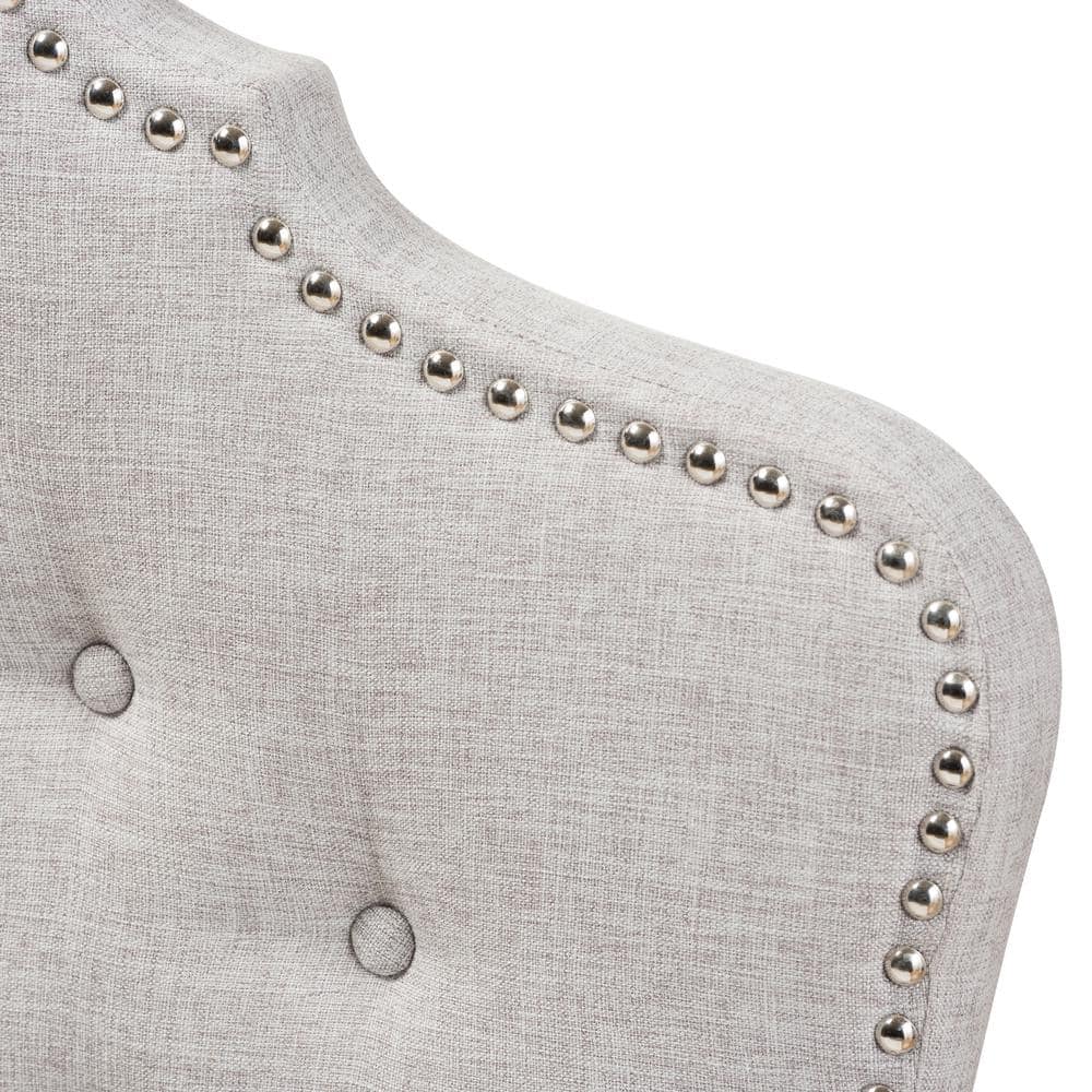 Greyish Beige Tufted Upholstered Queen Headboard with Nailhead Trim