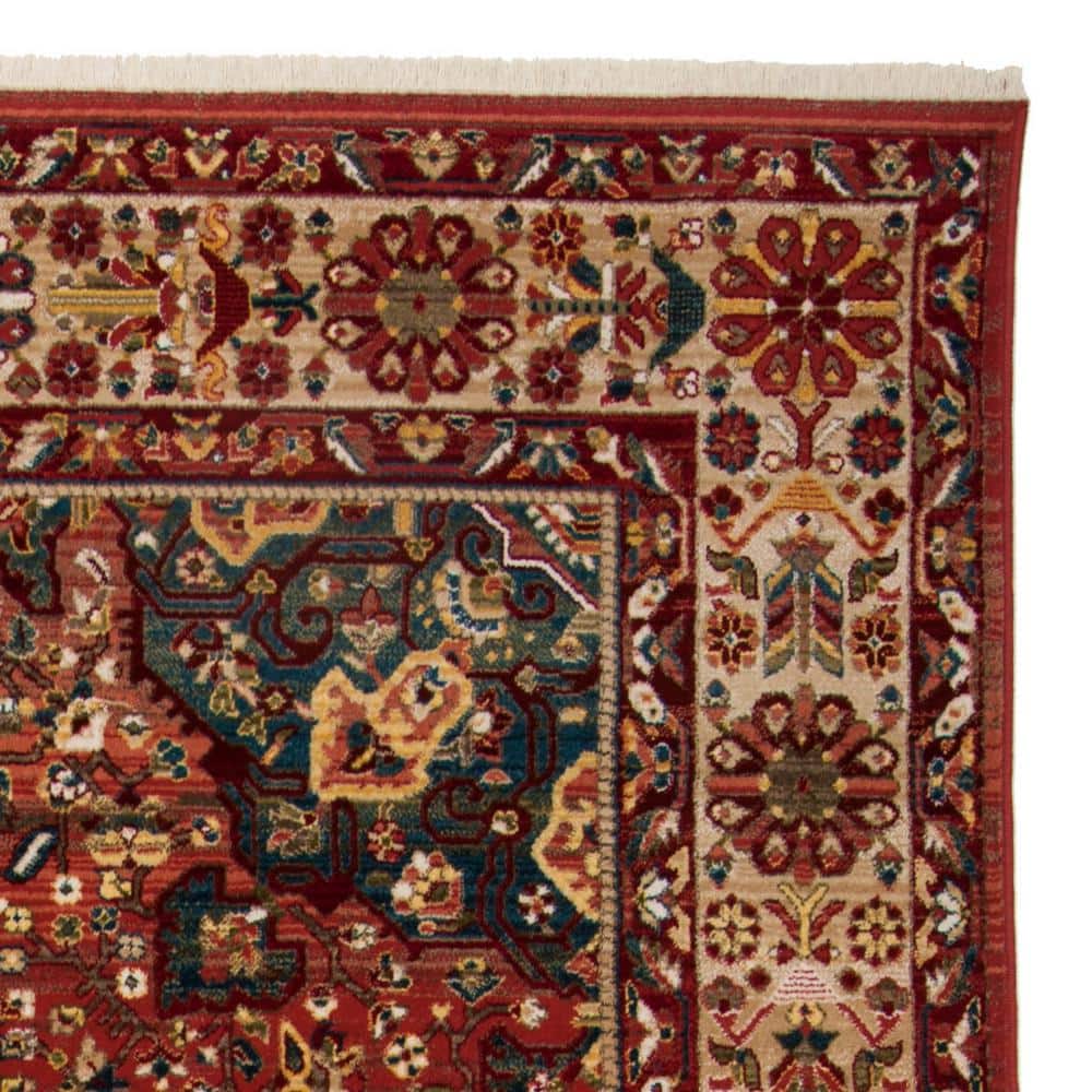 Kashan Red and Ivory Synthetic 9' x 12' Traditional Area Rug