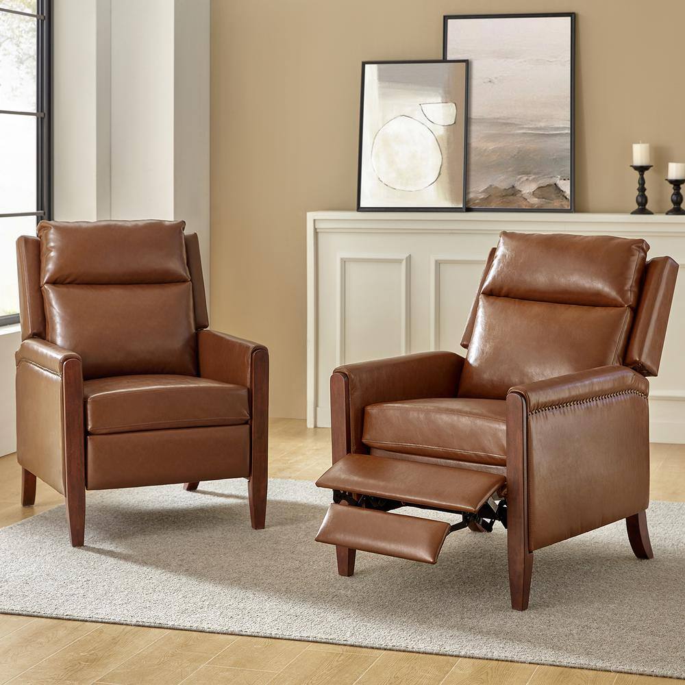 JAYDEN CREATION Manuel Leather Push Back Manual Recliner with Solid Wood Legs (Set of 2