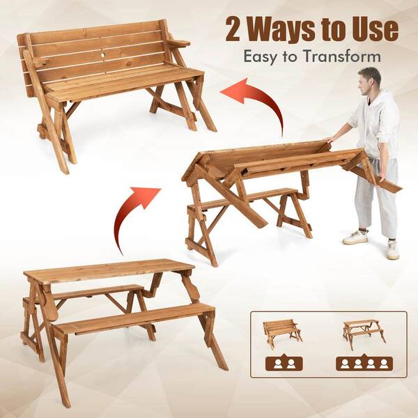 Convertible folding wooden bench picnic table hot sale