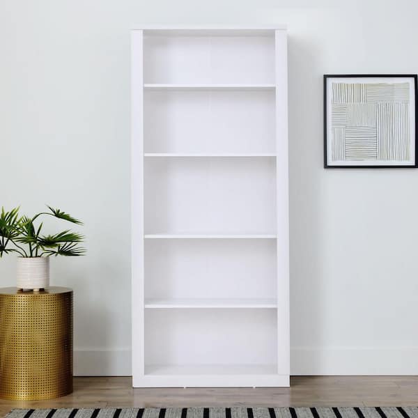 Brookside Elaine 72 in. White Wood 5-Shelf Standard Bookcase with Adjustable Shelves