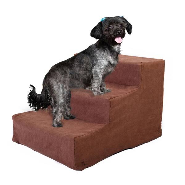 COZIWOW 11.7 in. H 3-Step Sturdy Dog Ramp Pet Ladder W/Soft Cover Brown