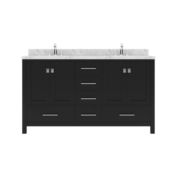 Virtu USA Caroline Avenue 60 in. W x 22 in. D x 35 in. H Single Sink Bath Vanity in Espresso with Quartz Top