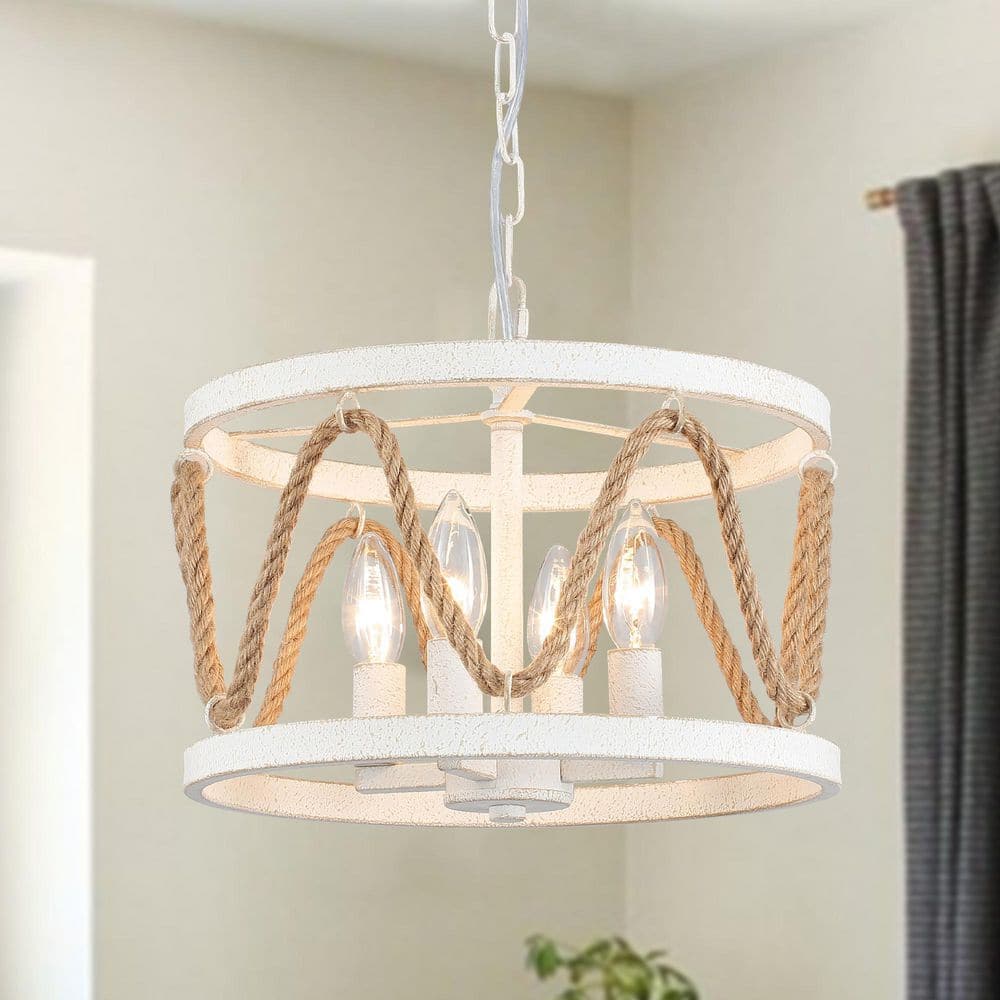4-Light White Hemp Rope Hanging Linear Chandelier Light Fixture Foyer Pendant for Kitchen Island price history on PriceWatchPro