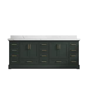 Fenway 84 in. W x 22 in. D x 36 in. H Double Sink Bath Vanity in Pewter Green with 2" Calacatta Quartz Top