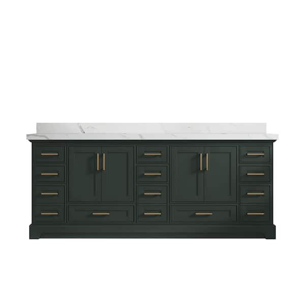 Willow Collections Fenway 84 in. W x 22 in. D x 36 in. H Double Sink Bath Vanity in Pewter Green with 2" Calacatta Quartz Top