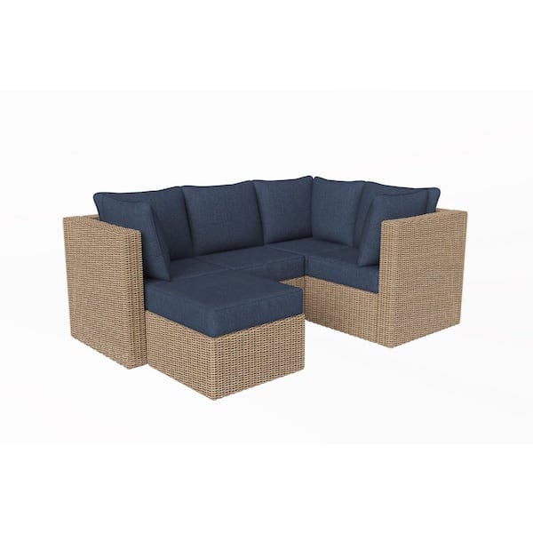 Crystal Ridge Wicker Outdoor 5-Piece Modular Sectional Sofa Set with Navy CushionGuard Cushions