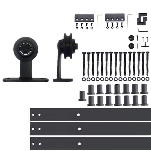HOMACER 20 ft./240 in. Black Rustic Non-Bypass Sliding Barn Door Hardware Kit T-Shape Design Roller for Single Door